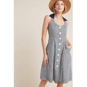 Like New Anthropologie Camellia Collared Dress- Gingham Navy White Dress